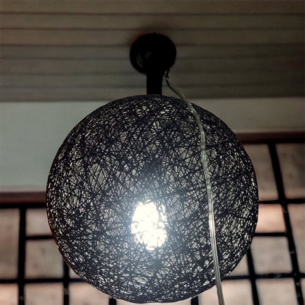 Black Woven 20 inch Hanging Pendant light - plug in-Boho -Earthy -minimalistic‍‍